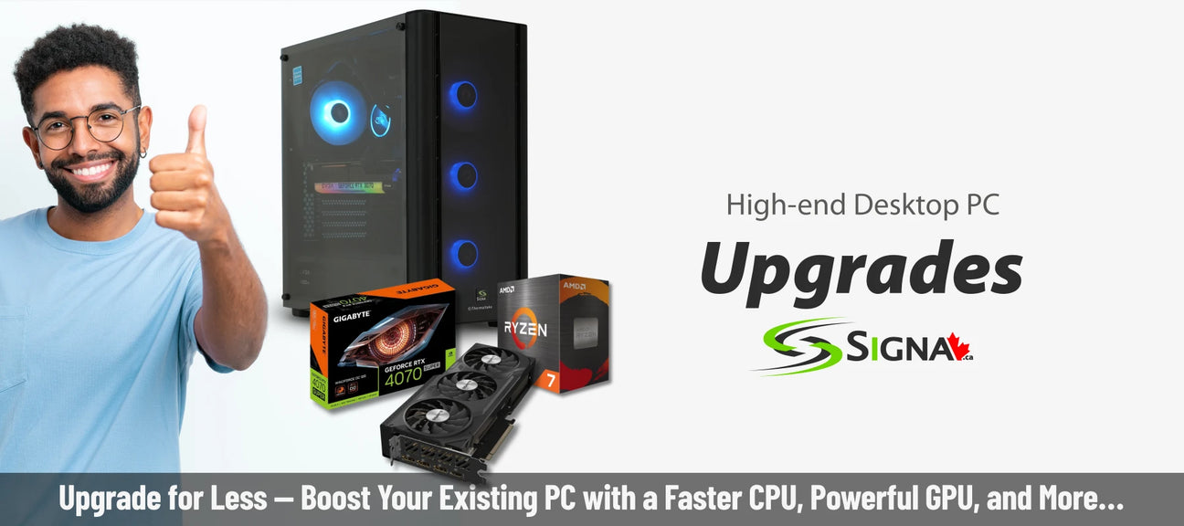 Picture of a techy guy giving a thumbs up to a powerful computer upgrade at Signa!