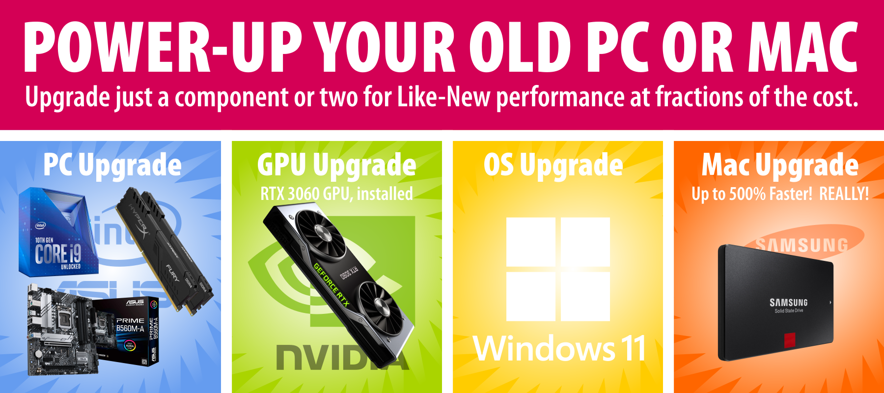 Save while you do, and Power Through 2022!  Upgrade CPU Memory Motherboard Mainboard GPU Windows 11 Mac SSD Storage Speed Boost