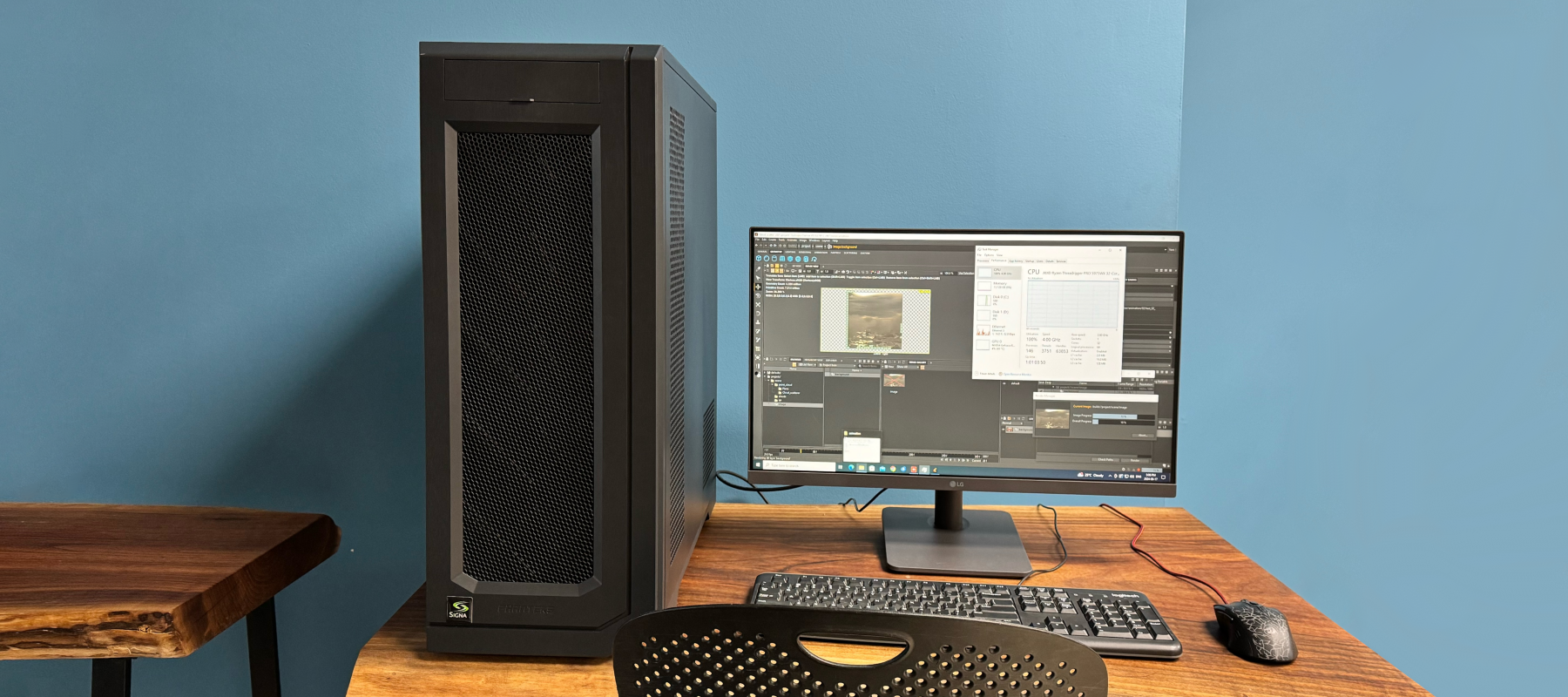 Signa ADM Threadripper 5975WX 32-core 64-thread 128GB RAM 2TB Samsung T700 SSD running Clarisse