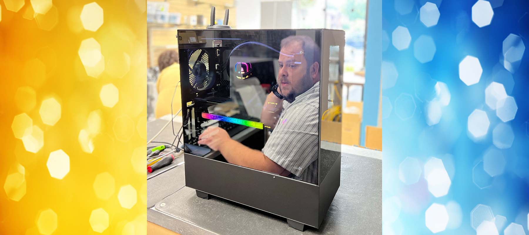 Jack deep in thought over newly completed 12900 upgrade with 3090 GPU.