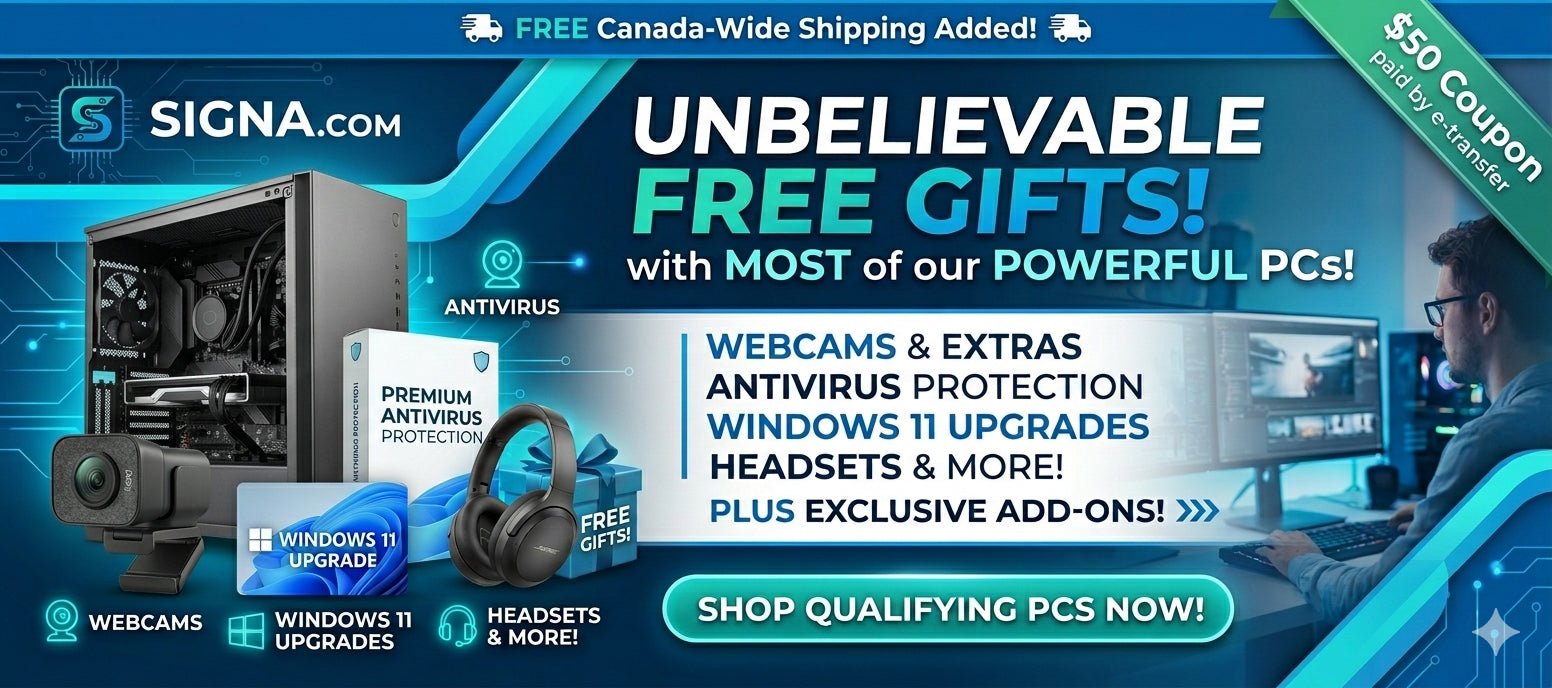 Free items are available with ANY laptop or desktop PC from Signa! - Signa