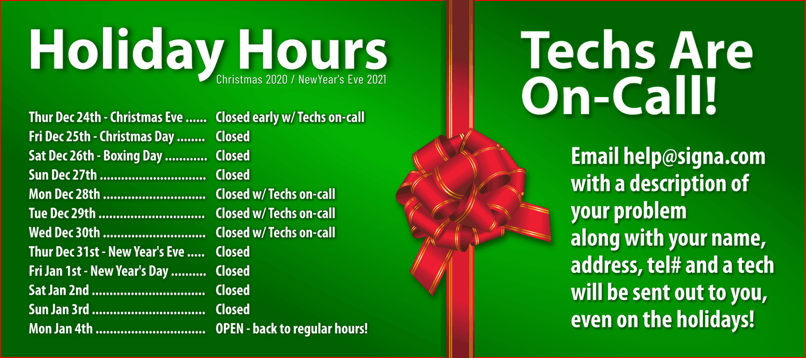 🏢Store & On-Site Holiday Hours ⏰ at Signa - Signa