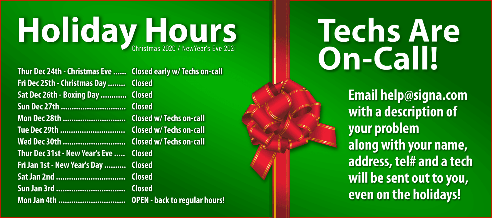 🏢Store & On-Site Holiday Hours ⏰ at Signa - Signa