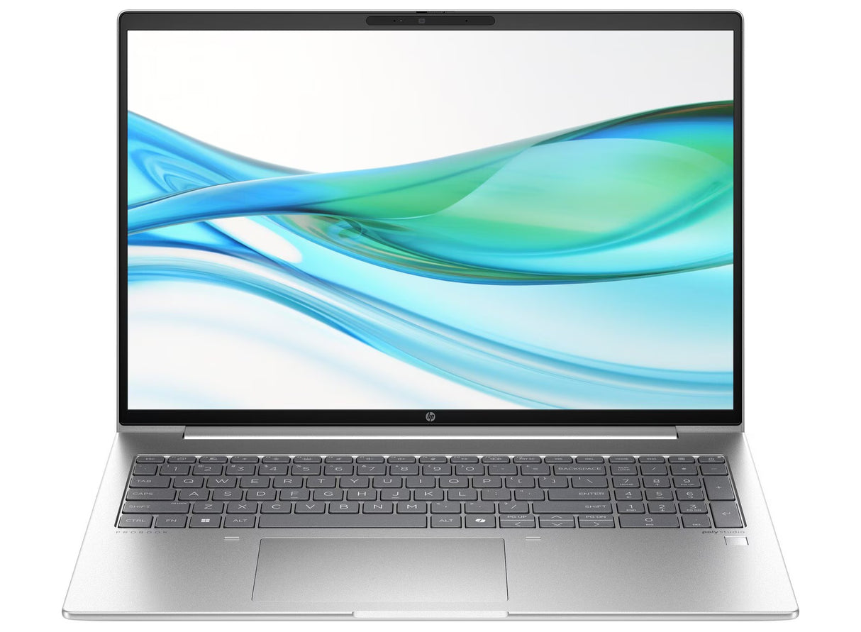 Laptop with a colorful display on a white background