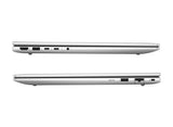 Two views of a silver laptop on a white background